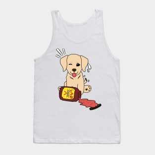 Funny Golden Retriever Spills a jar of BBQ Sauce Tank Top